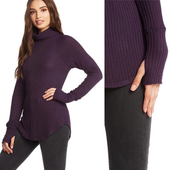 Chaser Waffle Knit Turtleneck Amethyst Purple Size Large Casual Comfortable - Picture 2 of 16